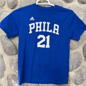 Adidas Joel Embiid #21 Philadelphia 76ers Tee Blue Size Junior L